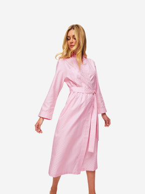 Women's Long Dressing Gown Kate 7 Cotton Jacquard Pink