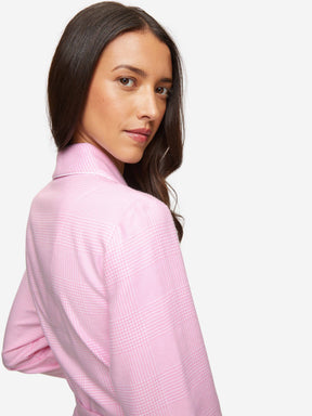 Women's Long Dressing Gown Kelburn 32 Brushed Cotton Pink