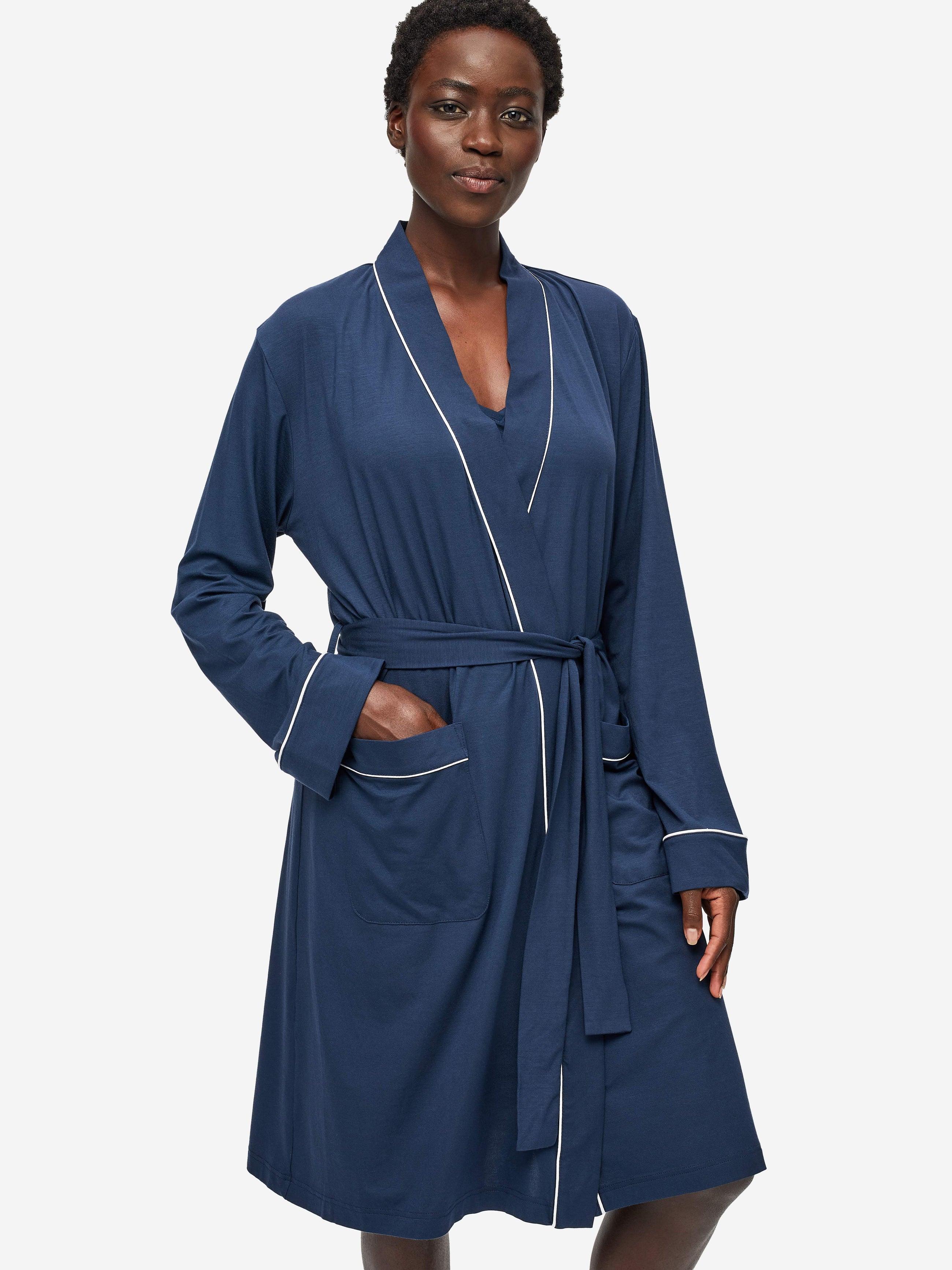 Women's Nua Cotton Dressing Gown - Navy Blue | Bown of London – Bown of  London USA