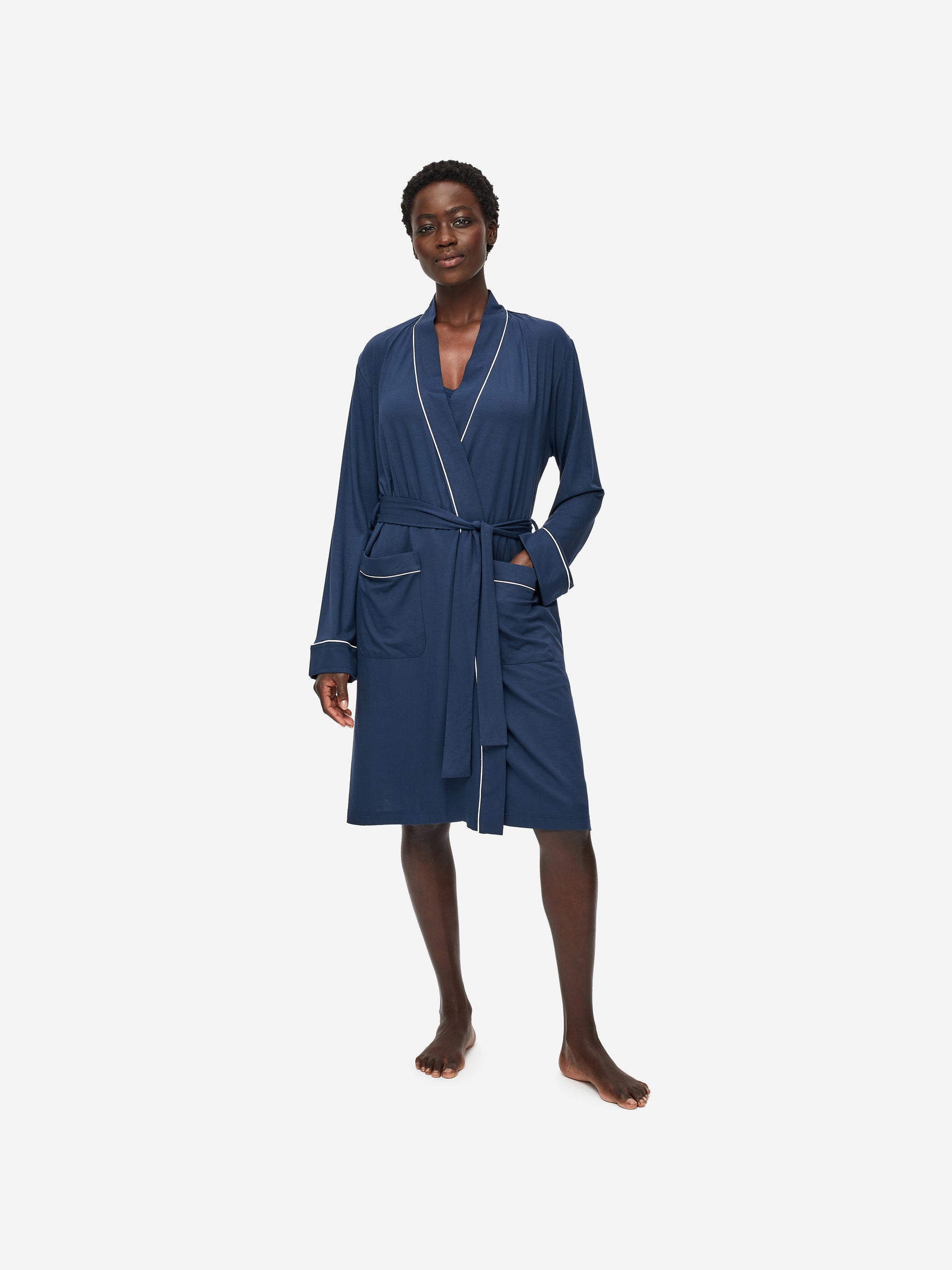 Personalised SHAWL Dressing Gown  Dark Blue for Her  WithCongratulations
