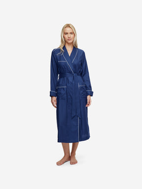 Women's Long Dressing Gown Lombard 6 Cotton Jacquard Navy