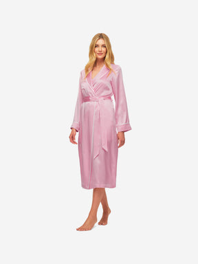 Women's Long Dressing Gown Bailey 2 Silk Satin Pink