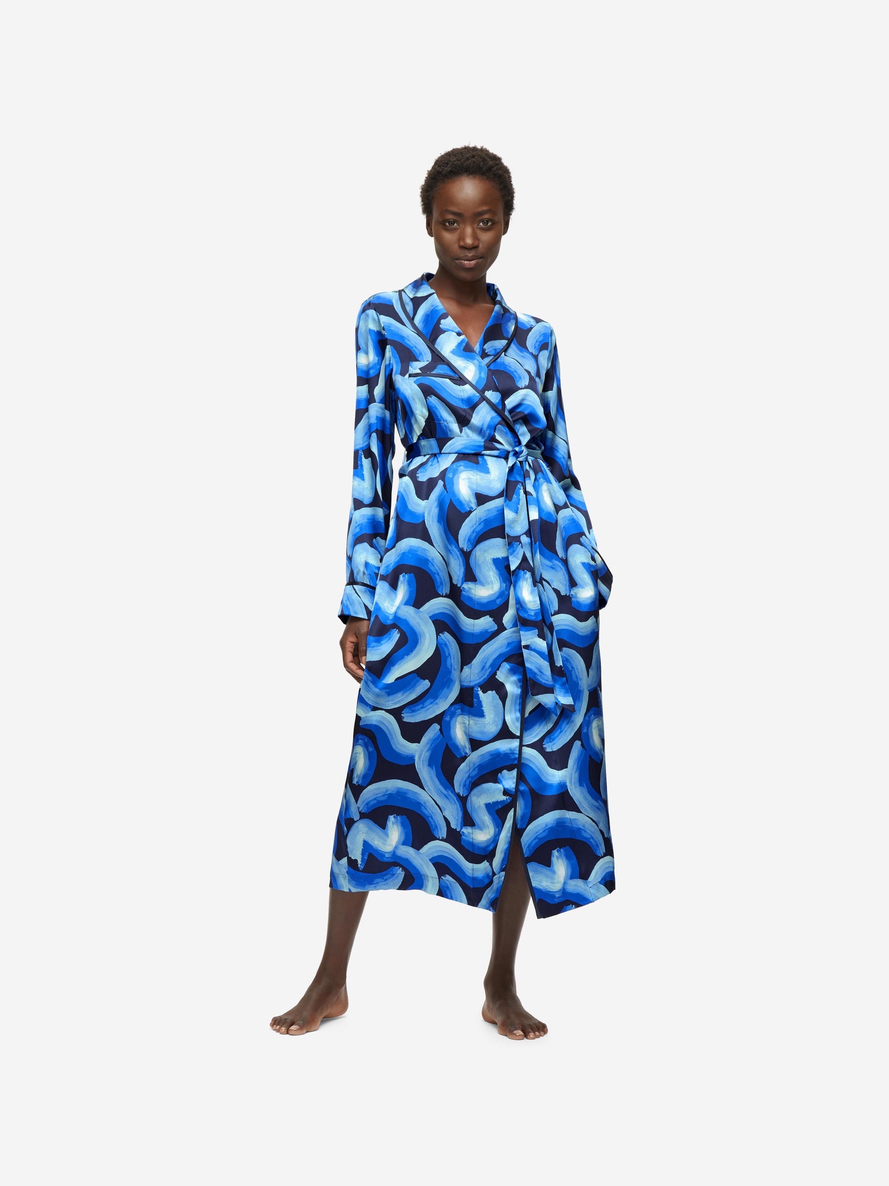 Women's Long Dressing Gown Brindisi 82 Silk Satin Blue