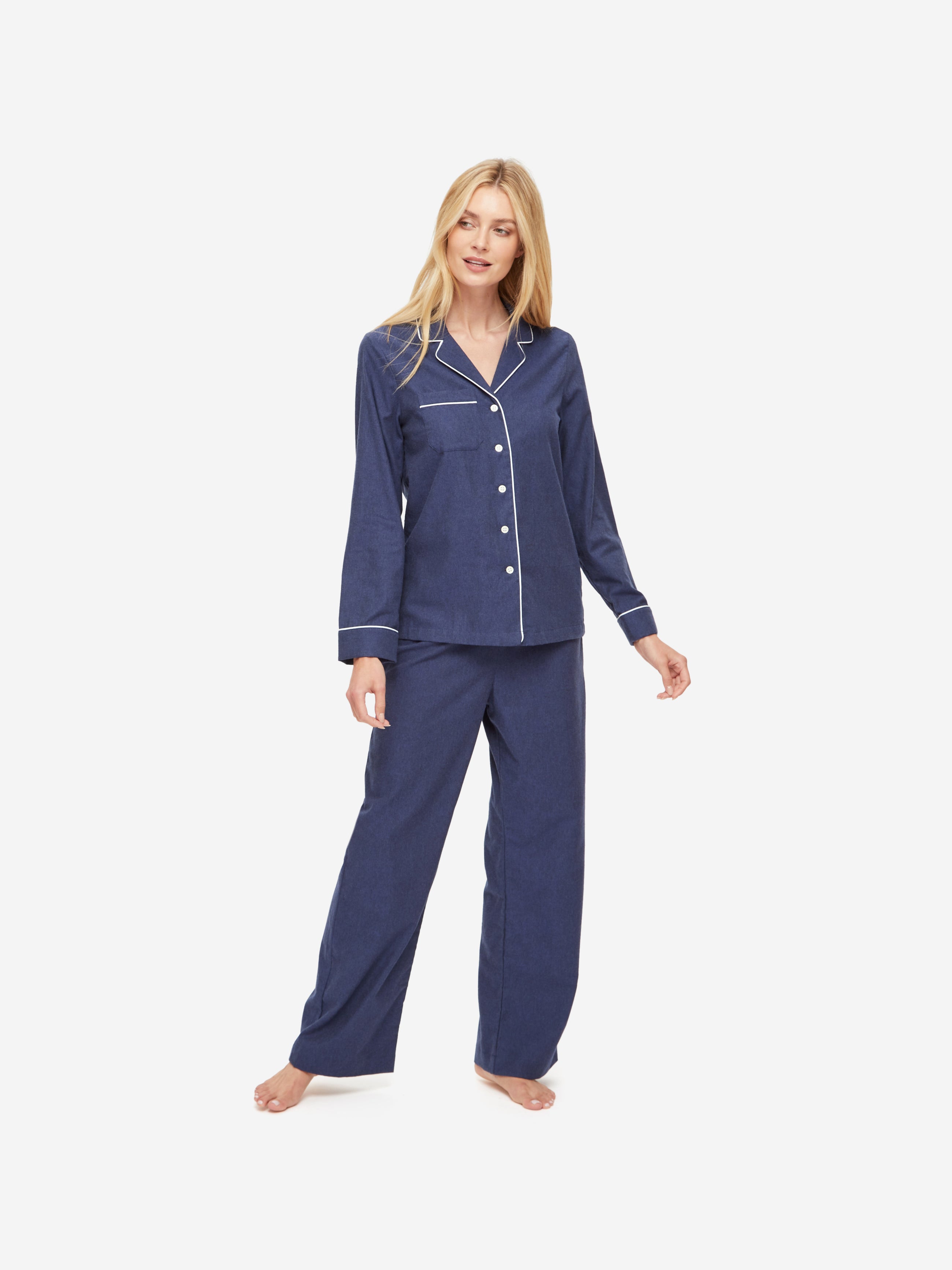 Women's Pyjamas Balmoral 3 Brushed Cotton Navy