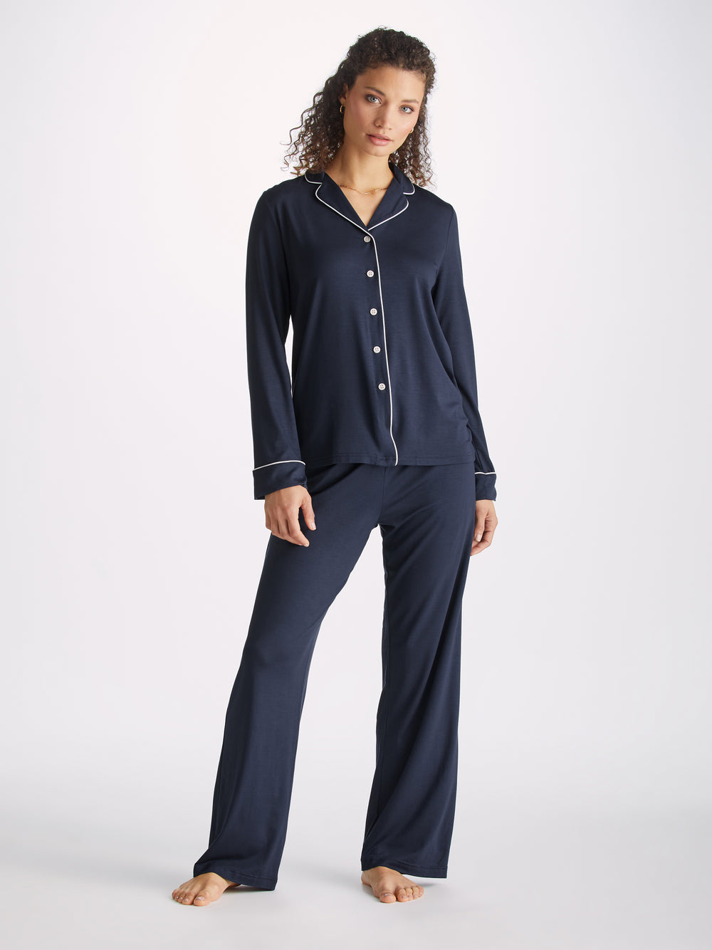 Lara Micro Modal Stretch Navy Women's Pyjamas | Derek Rose
