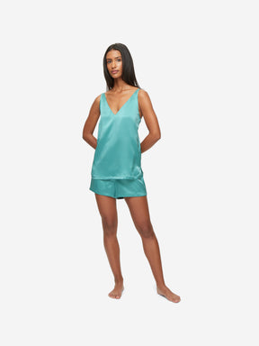 Women's Short Cami Pyjamas Bailey Silk Satin Sea Foam Green