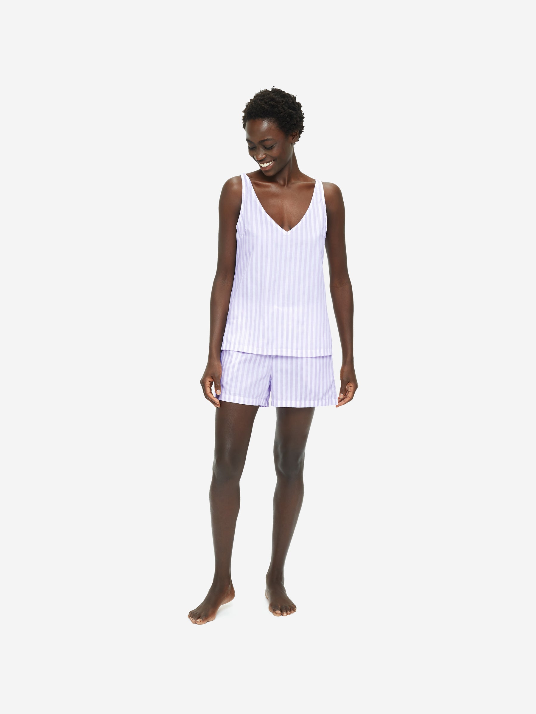 Women's Short Cami Pyjamas Capri 19 Cotton Lilac