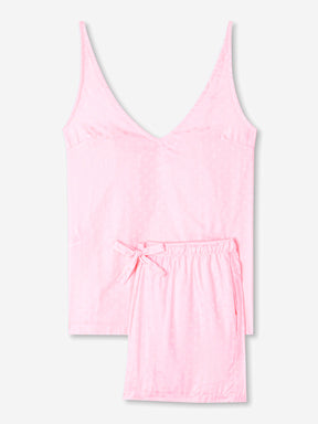 Women's Short Cami Pyjamas Kate 7 Cotton Jacquard Pink