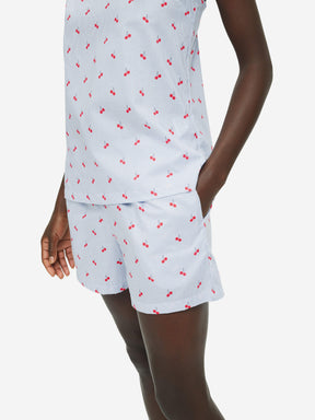 Women's Short Cami Pyjamas Nelson 84 Cotton Batiste Blue