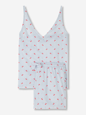 Women's Short Cami Pyjamas Nelson 84 Cotton Batiste Blue