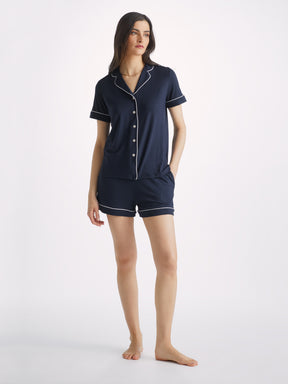 Women's Short Pyjamas Lara Micro Modal Stretch Navy