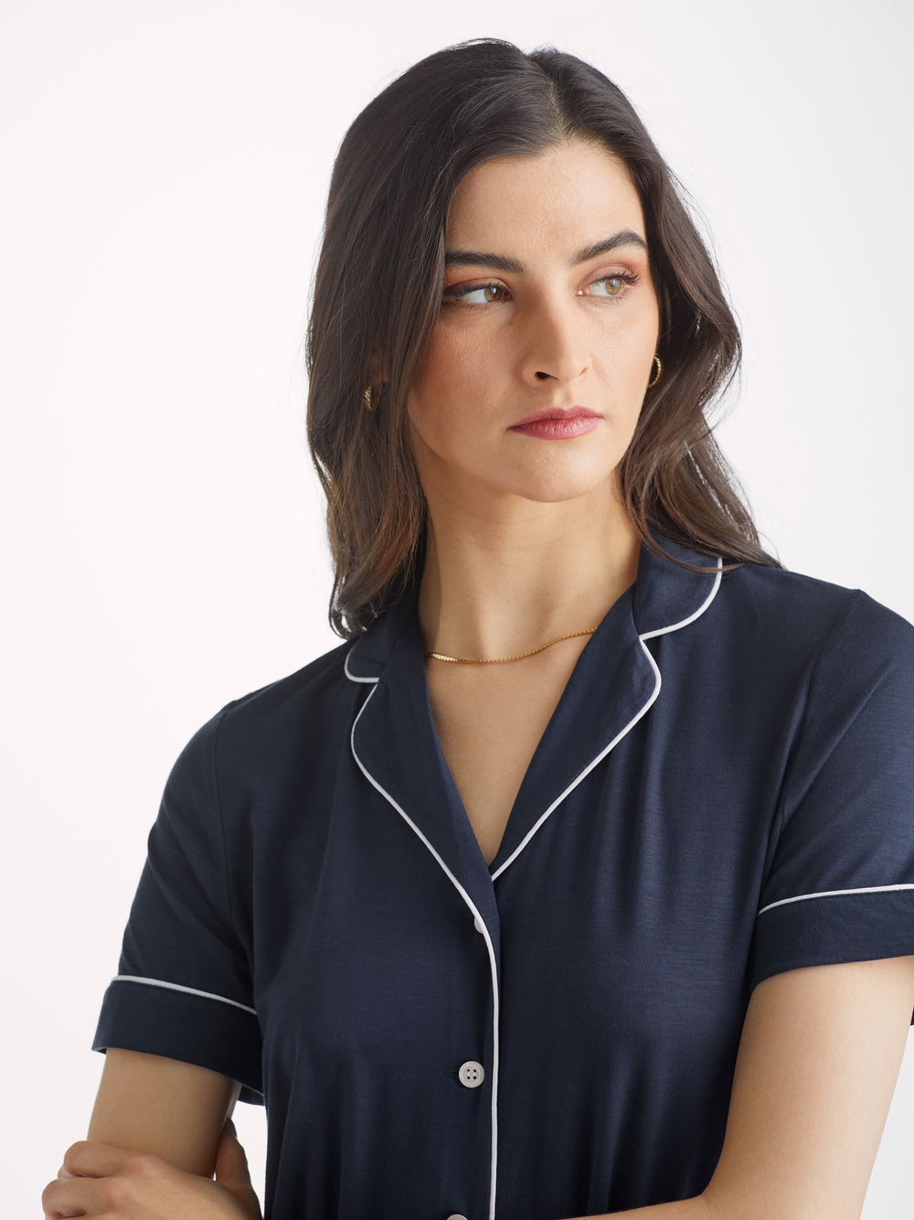 Lara Micro Modal Stretch Navy Women's Short Pyjamas | Derek Rose