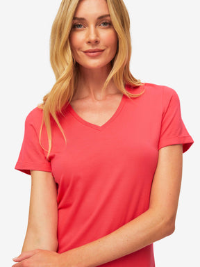 Women's V-Neck Sleep T-Shirt Lara Micro Modal Stretch Watermelon Pink