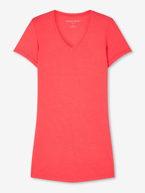 Women's V-Neck Sleep T-Shirt Lara Micro Modal Stretch Watermelon Pink