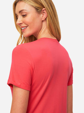 Women's V-Neck Sleep T-Shirt Lara Micro Modal Stretch Watermelon Pink