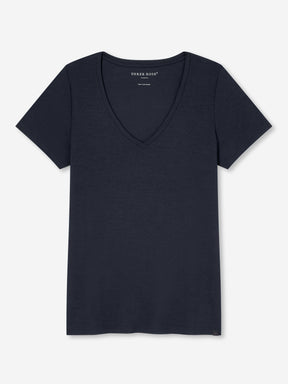 Women's V-Neck T-Shirt Lara Micro Modal Stretch Navy