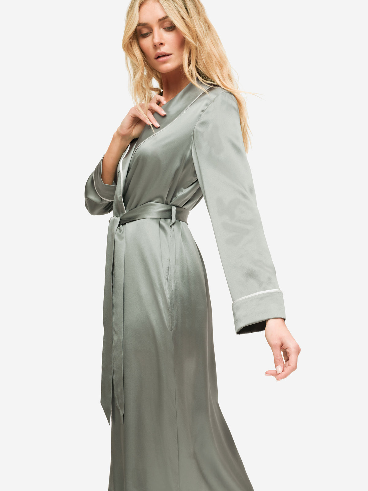 Women's Long Dressing Gown Bailey Silk Satin Green