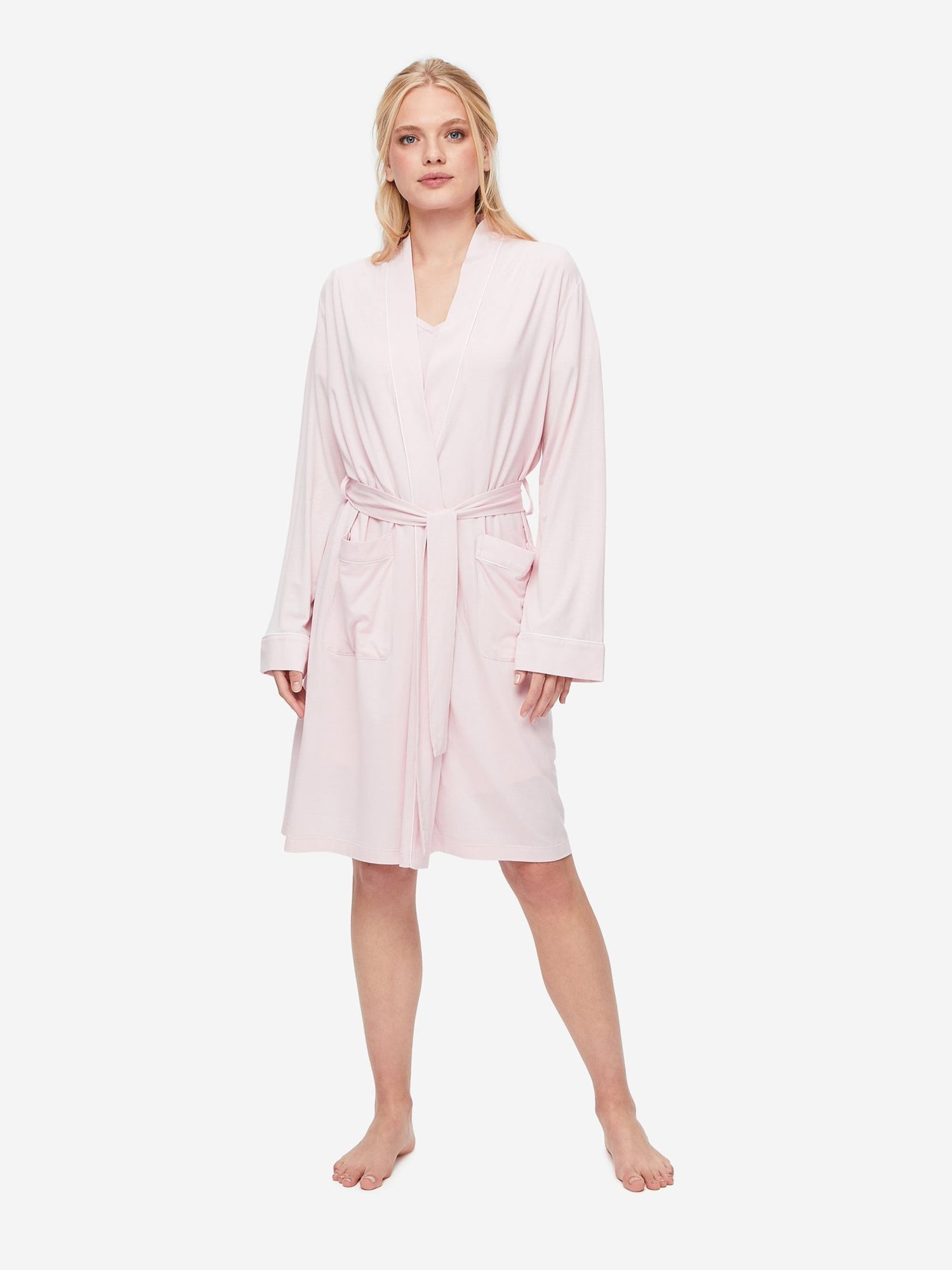 Women's Pink Jersey Micro Modal Dressing Gown Derek Rose